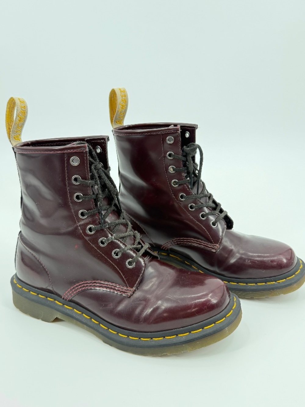 Dr. Martens Vegan 1460 Cherry Red Cambridge Brush Combat Boots Grunge Women 9